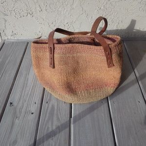 woven straw  and leather